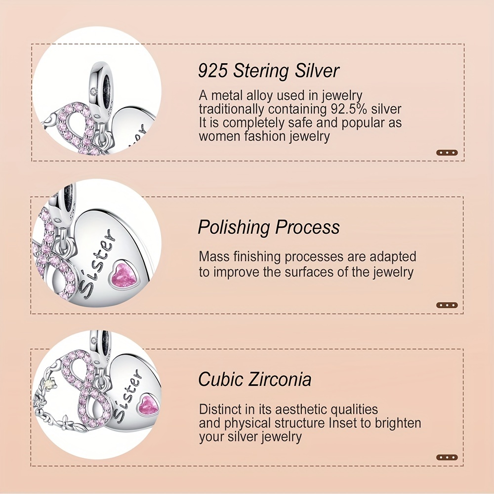 Sister Double Dangle Charm 925 Sterling Silver Pendant for Bracelet & Necklace